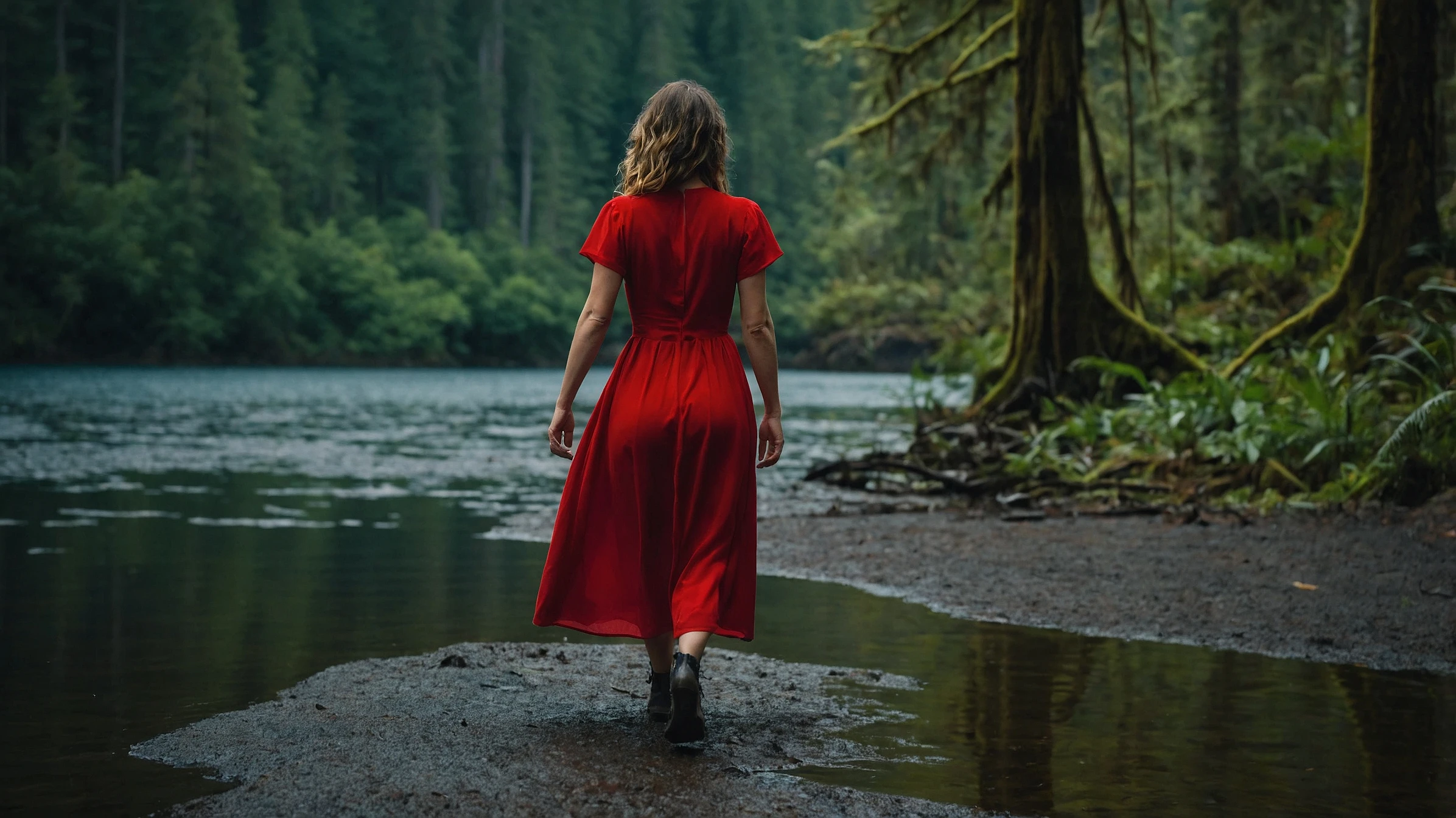Normal trichromatic vision of woman in red dress