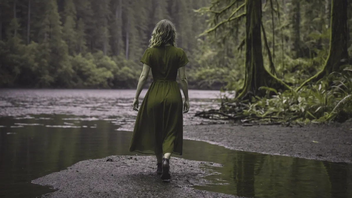 Protanope vision of woman in red dress