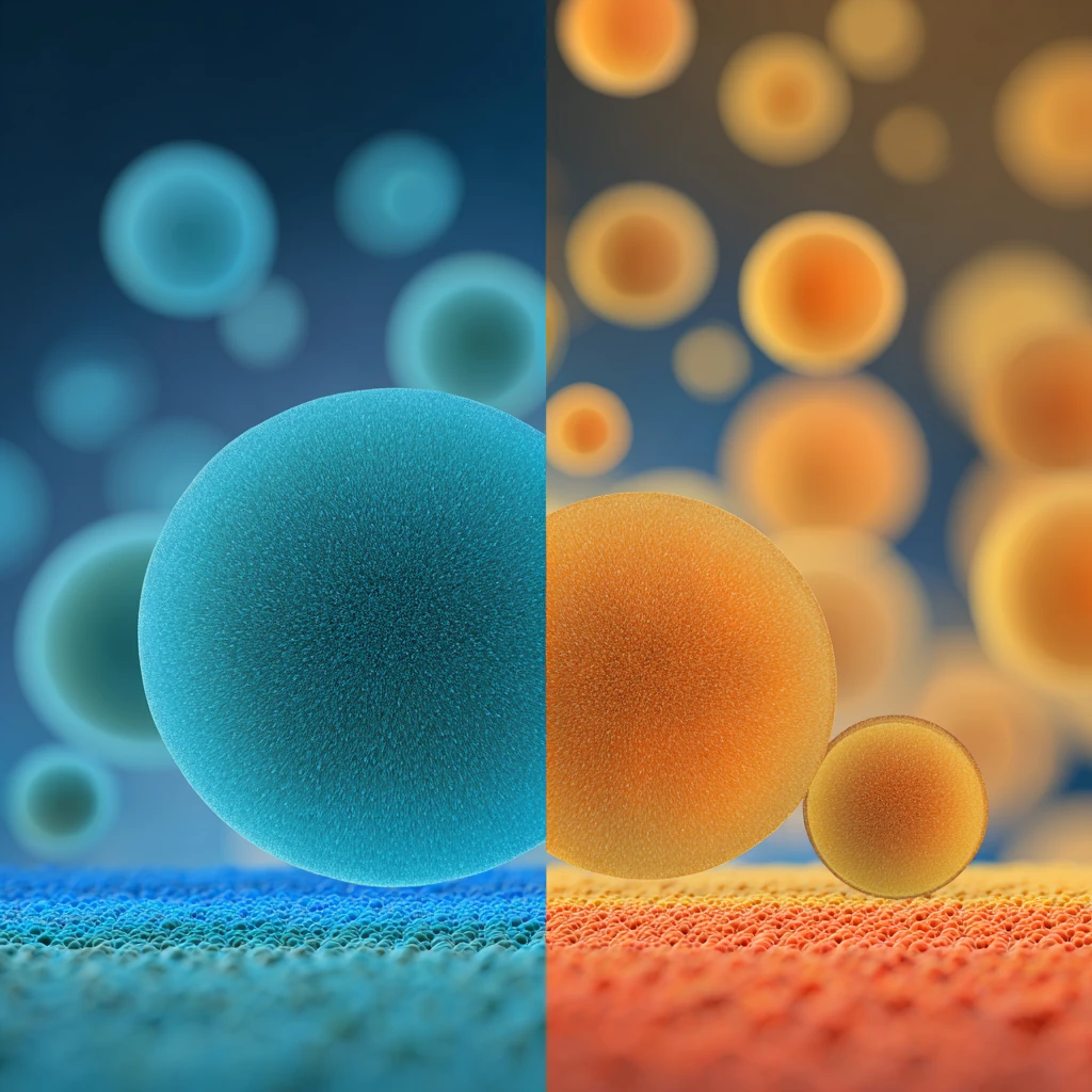Split visualization showing 20nm between cyan and blue as overlapping fuzzy circles, versus 10nm between amber and orange as crisp distinct circles, wavelength scale visible beneath