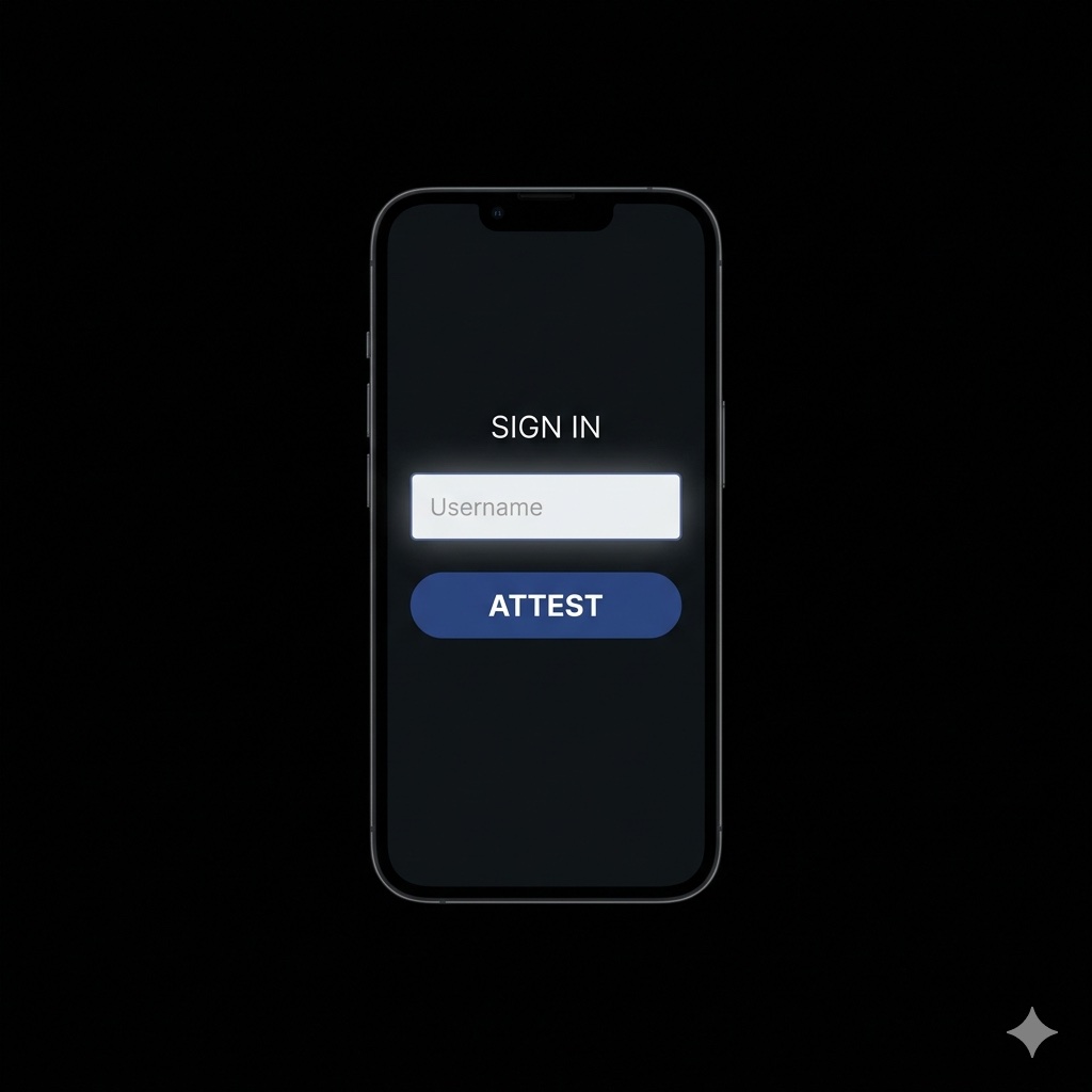 A phone showing a single username field and an ATTEST button. Nothing else.